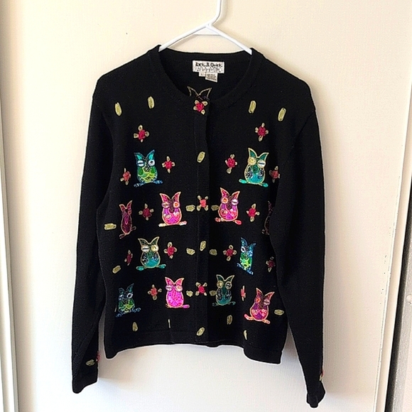 Jack B. Quick Sweaters - Vintage Jack B. Quick Womens Button Down Cardigan Owl Sweater Black Casual
